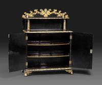 A Victorian Black Lacquered, Parcel Gilt and Mother-of-Pearl Inlaid Sideboard