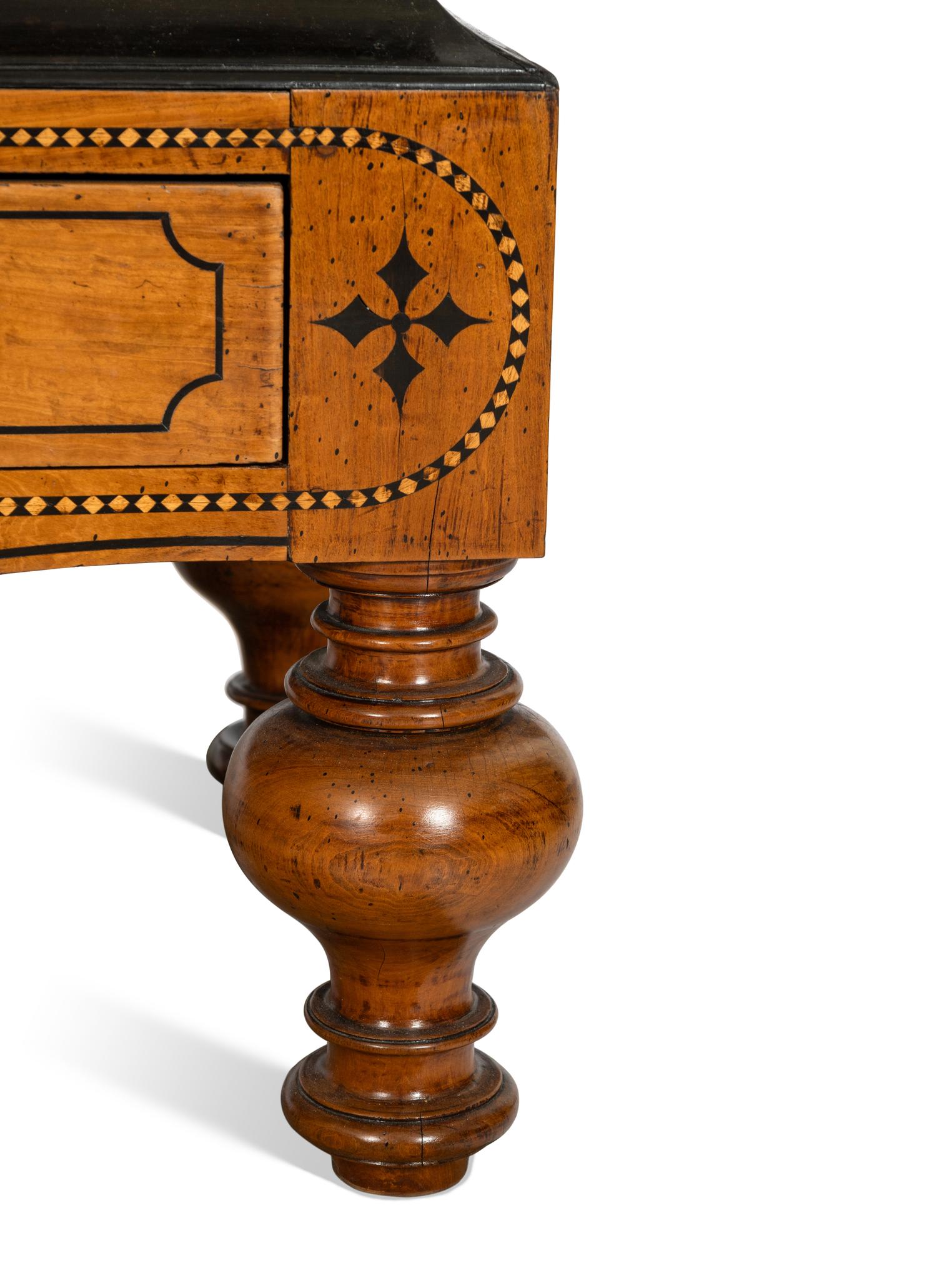 A Dutch Colonial Style Ebony Inlaid Upholstered Bench