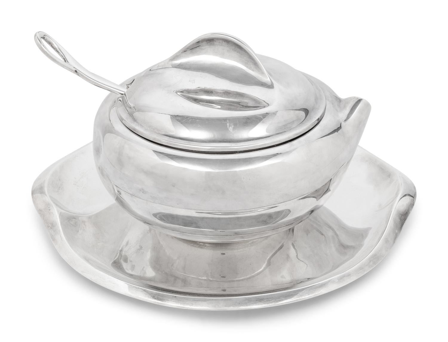 An Elsa Peretti for Tiffany and Co. Italian Silver Thumbprint Tureen, Ladle and Underplate