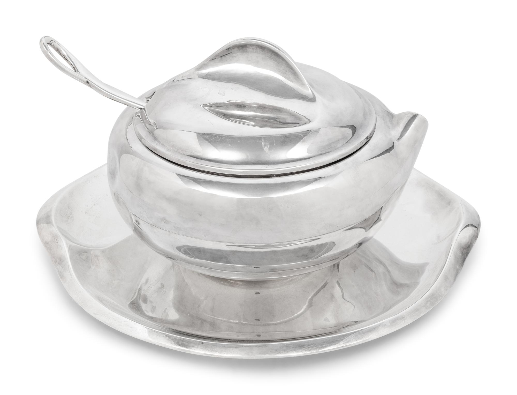 An Elsa Peretti for Tiffany and Co. Italian Silver Thumbprint Tureen, Ladle and Underplate