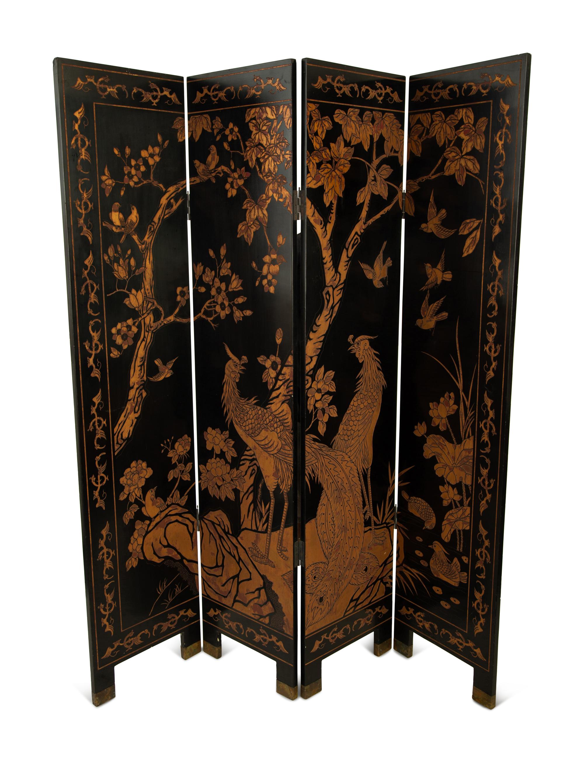 A Chinese Export Carved Lacquer Floor Screen