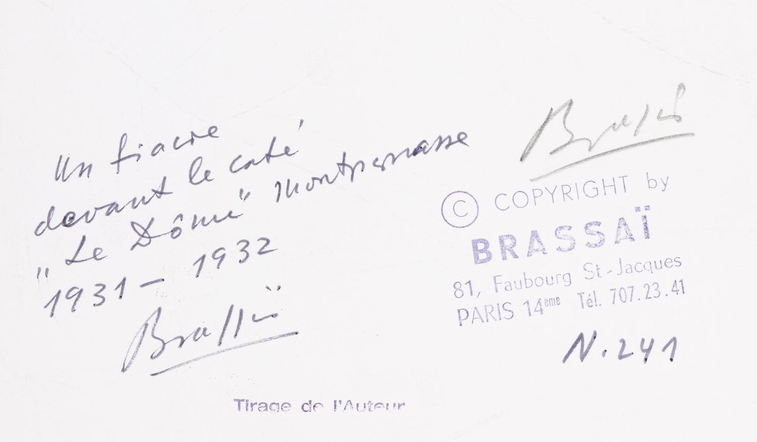 Brassaï (1899-1984) Un Fiacre devant Café du Dôme, Montparnasse, 1931-1932