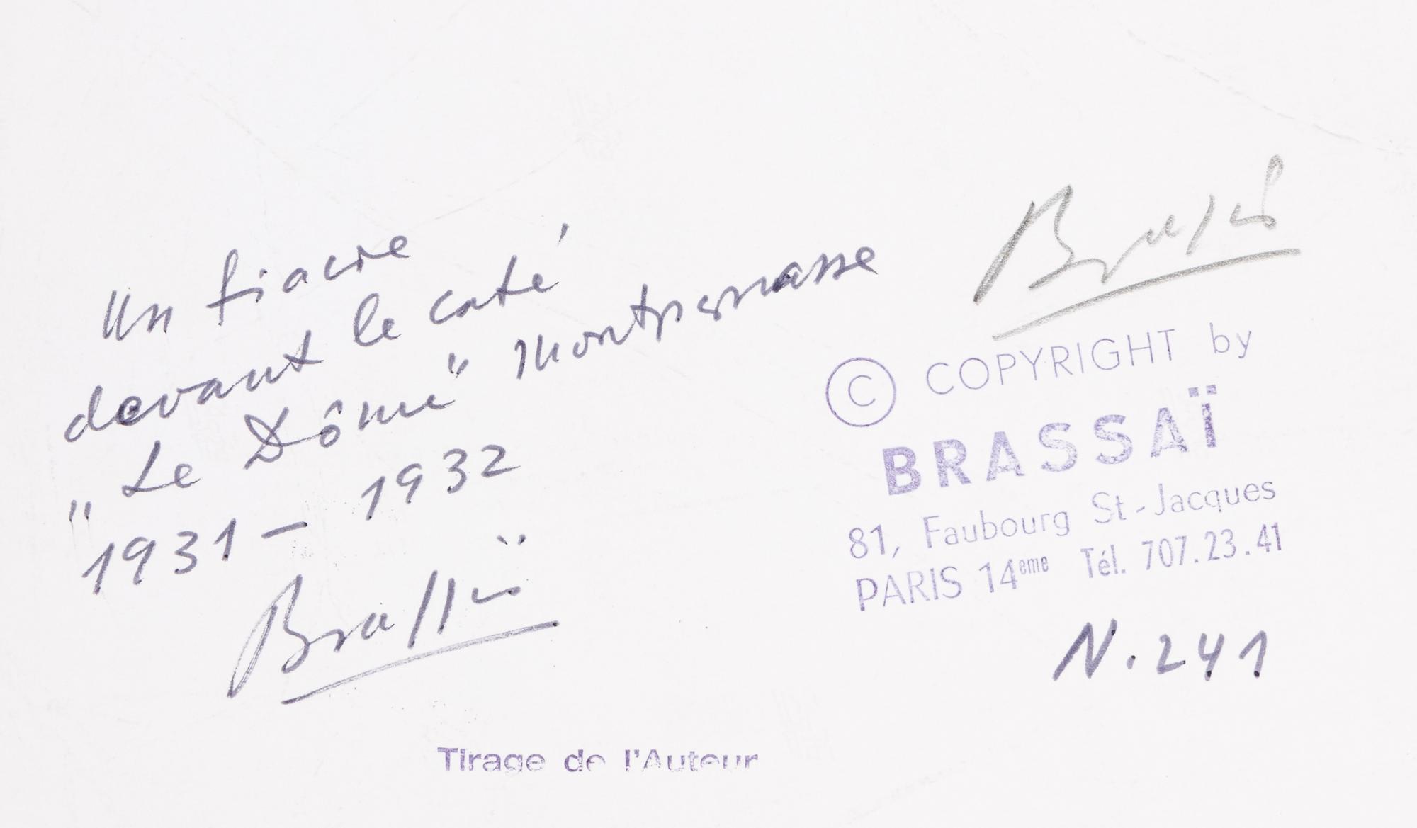Brassaï (1899-1984) Un Fiacre devant Café du Dôme, Montparnasse, 1931-1932