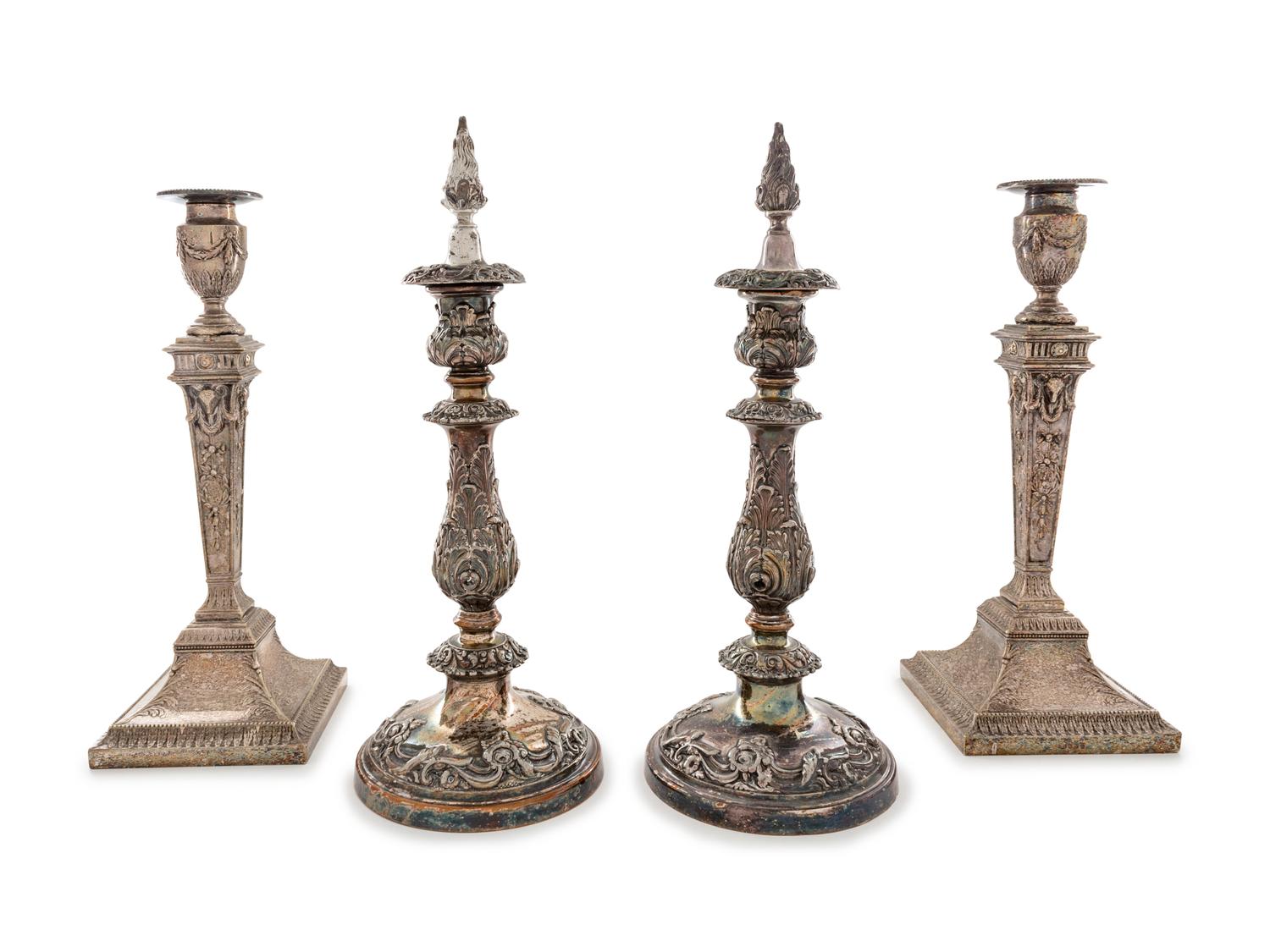 A Pair of English Silver-Plate Candlesticks