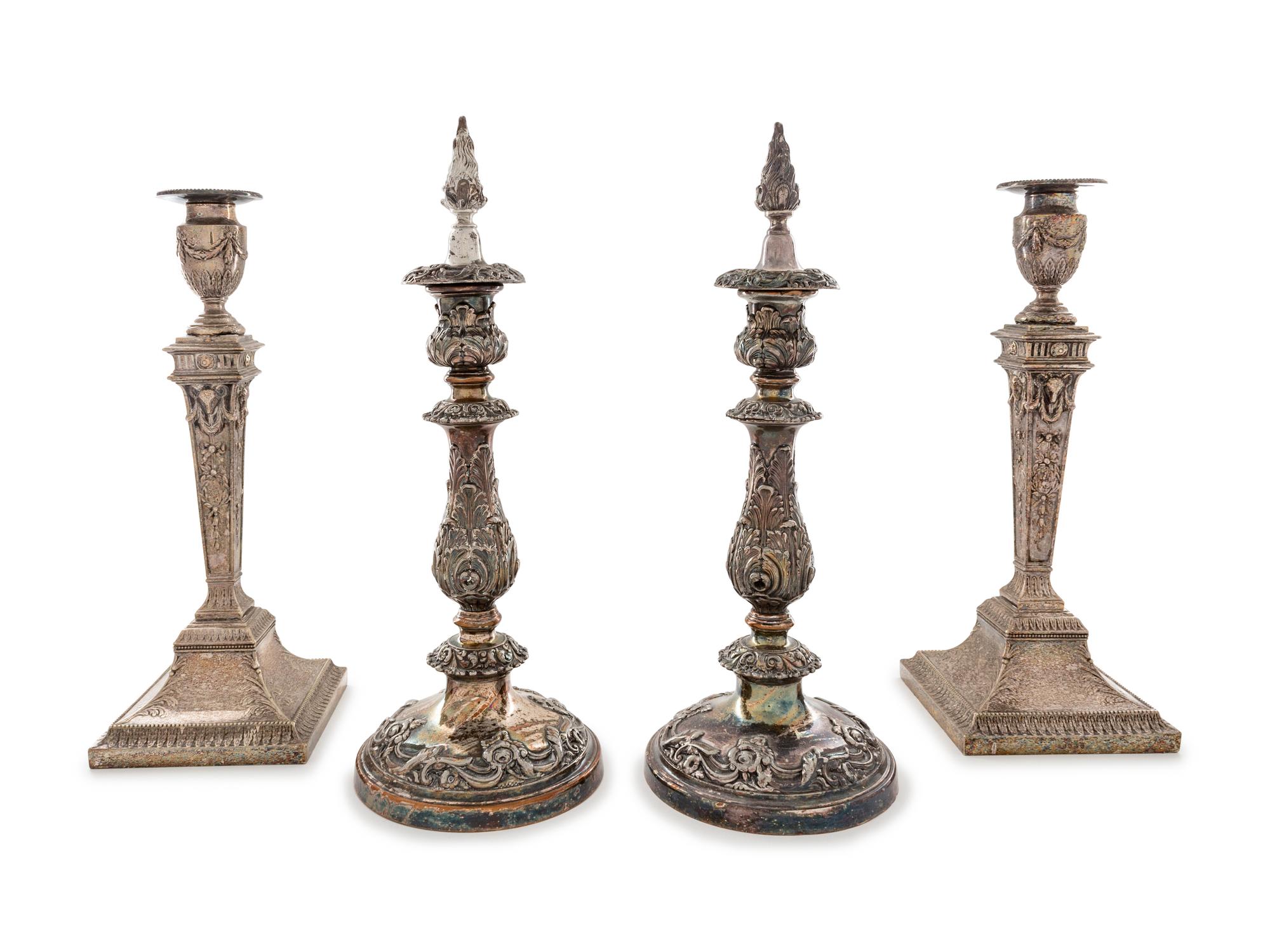 A Pair of English Silver-Plate Candlesticks