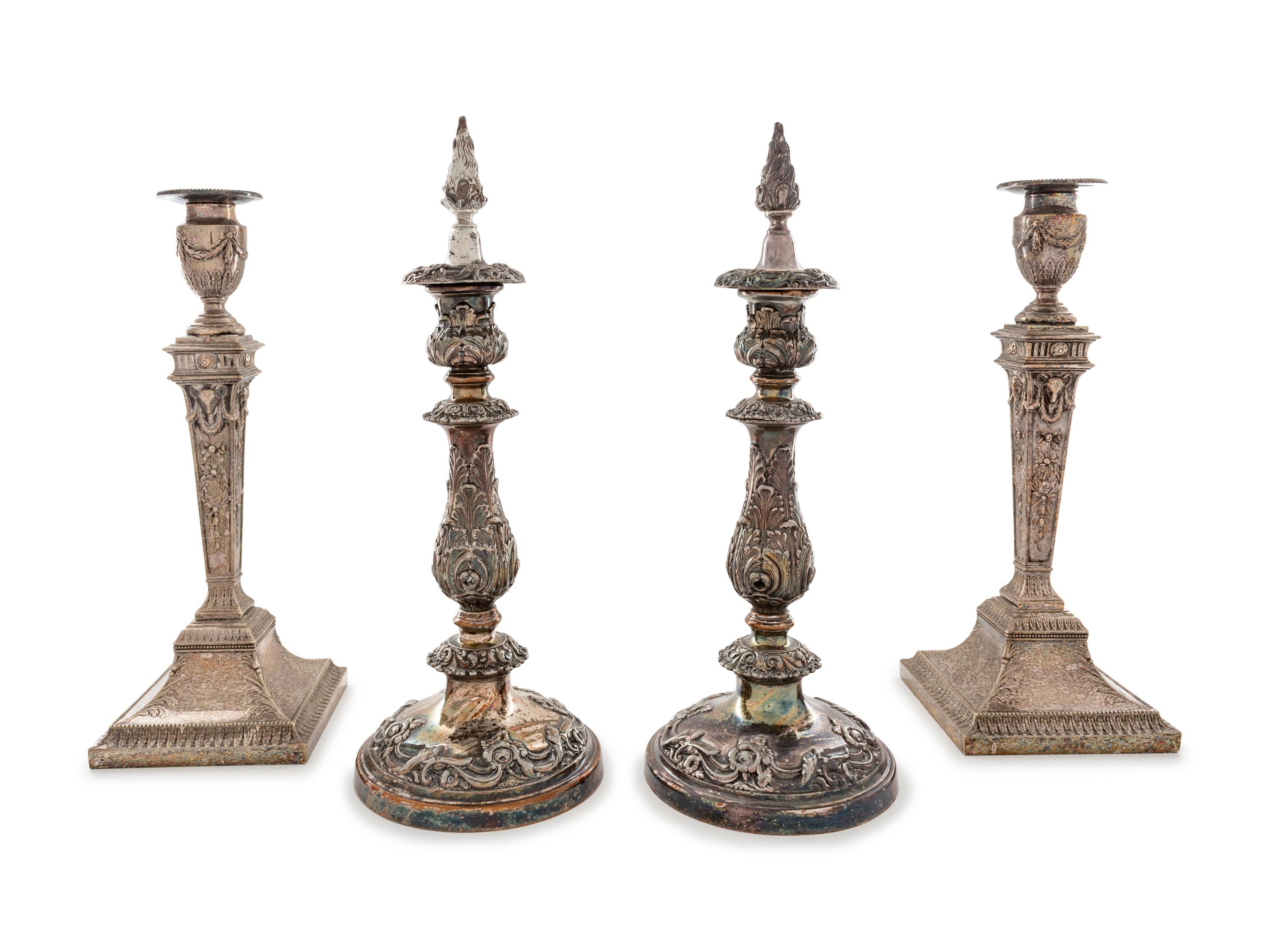 A Pair of English Silver-Plate Candlesticks