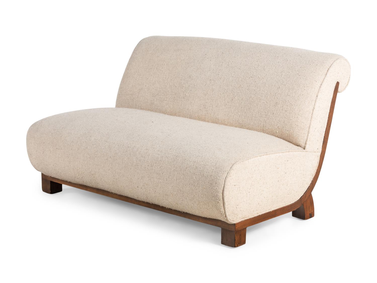 A Contemporary Upholstered Loveseat and Slipper Chair