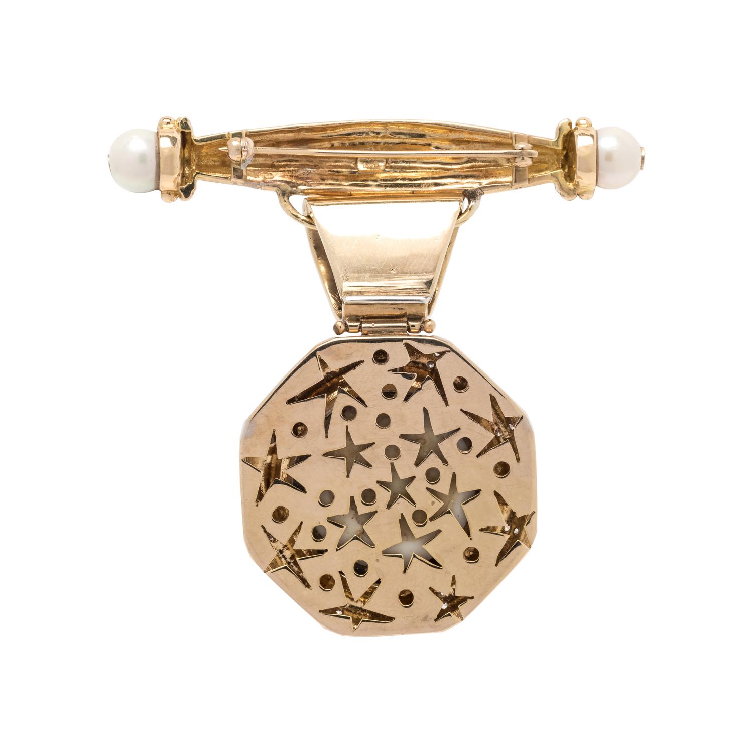 CONVERTIBLE YELLOW GOLD, CULTURED MABE PEARL AND DIAMOND PENDANT/BROOCH