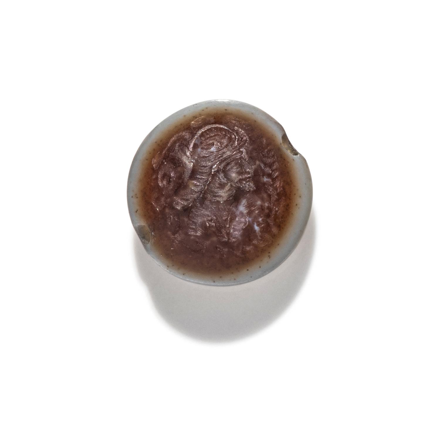 A Sasanian Banded Agate Seal with a Male Portrait Bust and Inscription