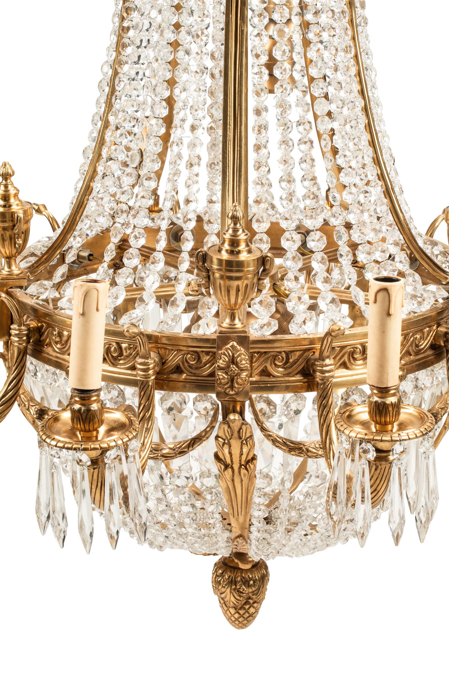 A French Neoclassical Style Gilt Bronze and Glass Ten-Light Chandelier