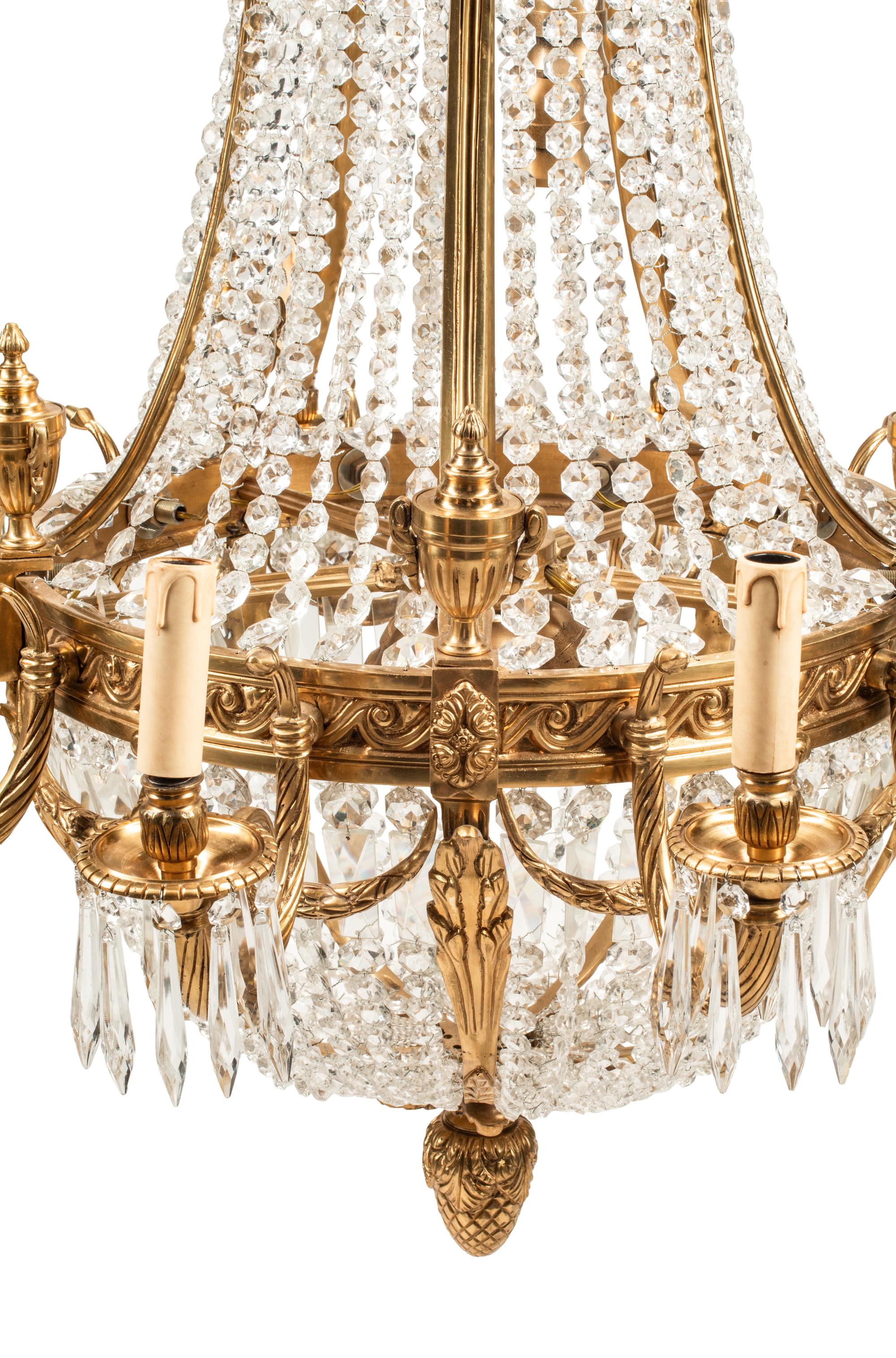 A French Neoclassical Style Gilt Bronze and Glass Ten-Light Chandelier