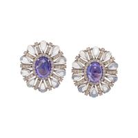 TANZANITE, MOONSTONE AND DIAMOND EARRINGS