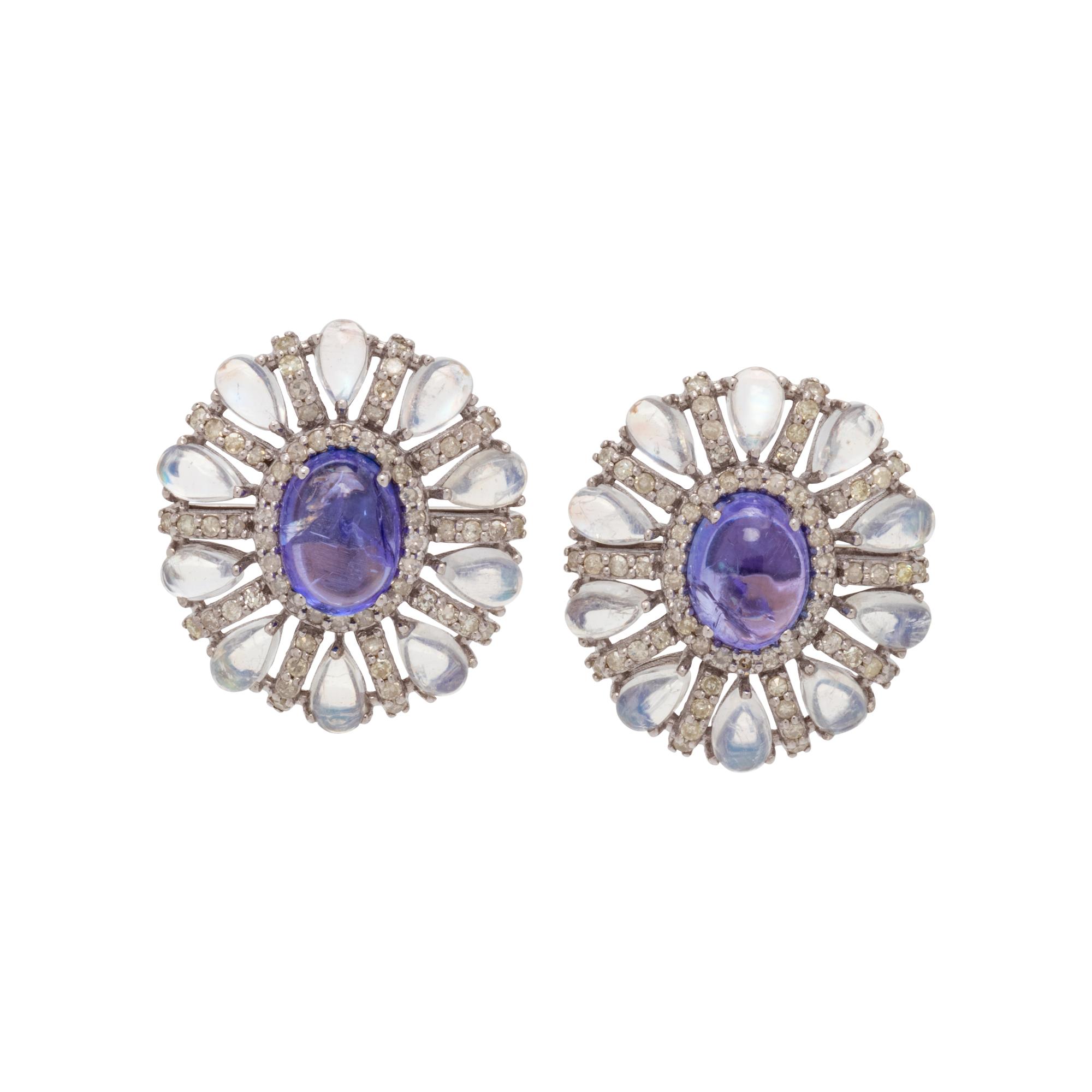 TANZANITE, MOONSTONE AND DIAMOND EARRINGS