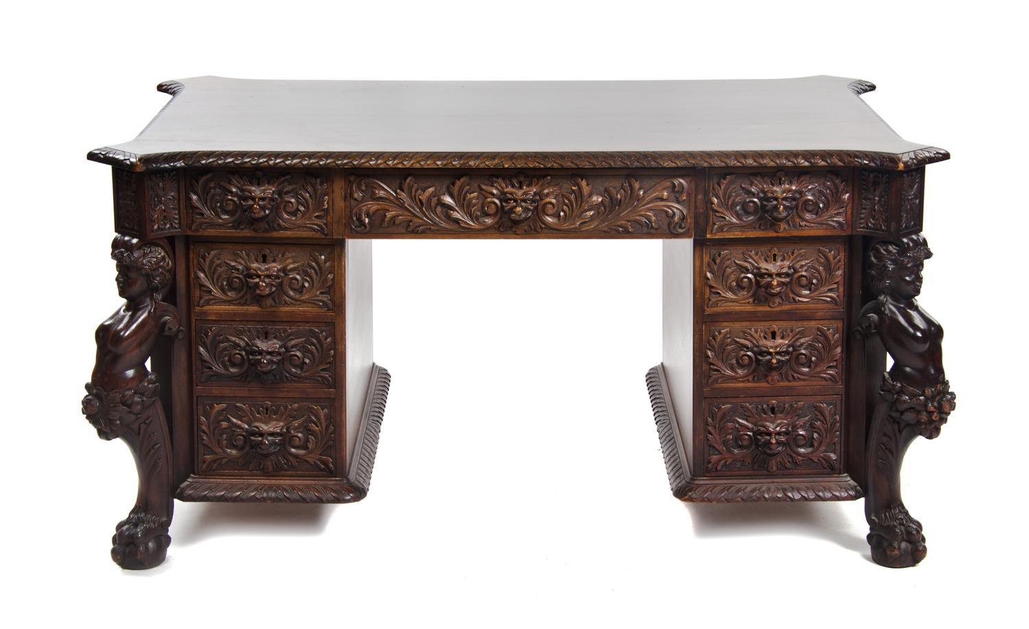 An American Mahogany Partner's Desk, R.J. HORNER, Height 30 1/4 x width 59 x depth 39 inches. — R.J. HORNER,