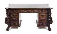 An American Mahogany Partner's Desk, R.J. HORNER, Height 30 1/4 x width 59 x depth 39 inches. — R.J. HORNER,