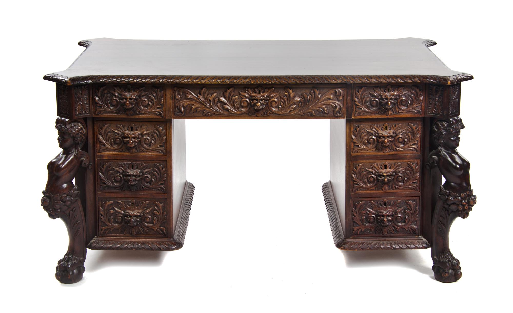 An American Mahogany Partner's Desk, R.J. HORNER, Height 30 1/4 x width 59 x depth 39 inches. — R.J. HORNER,