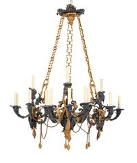 A French Neoclassical Gilt and Silvered Bronze Eighteen-Light Chandelier