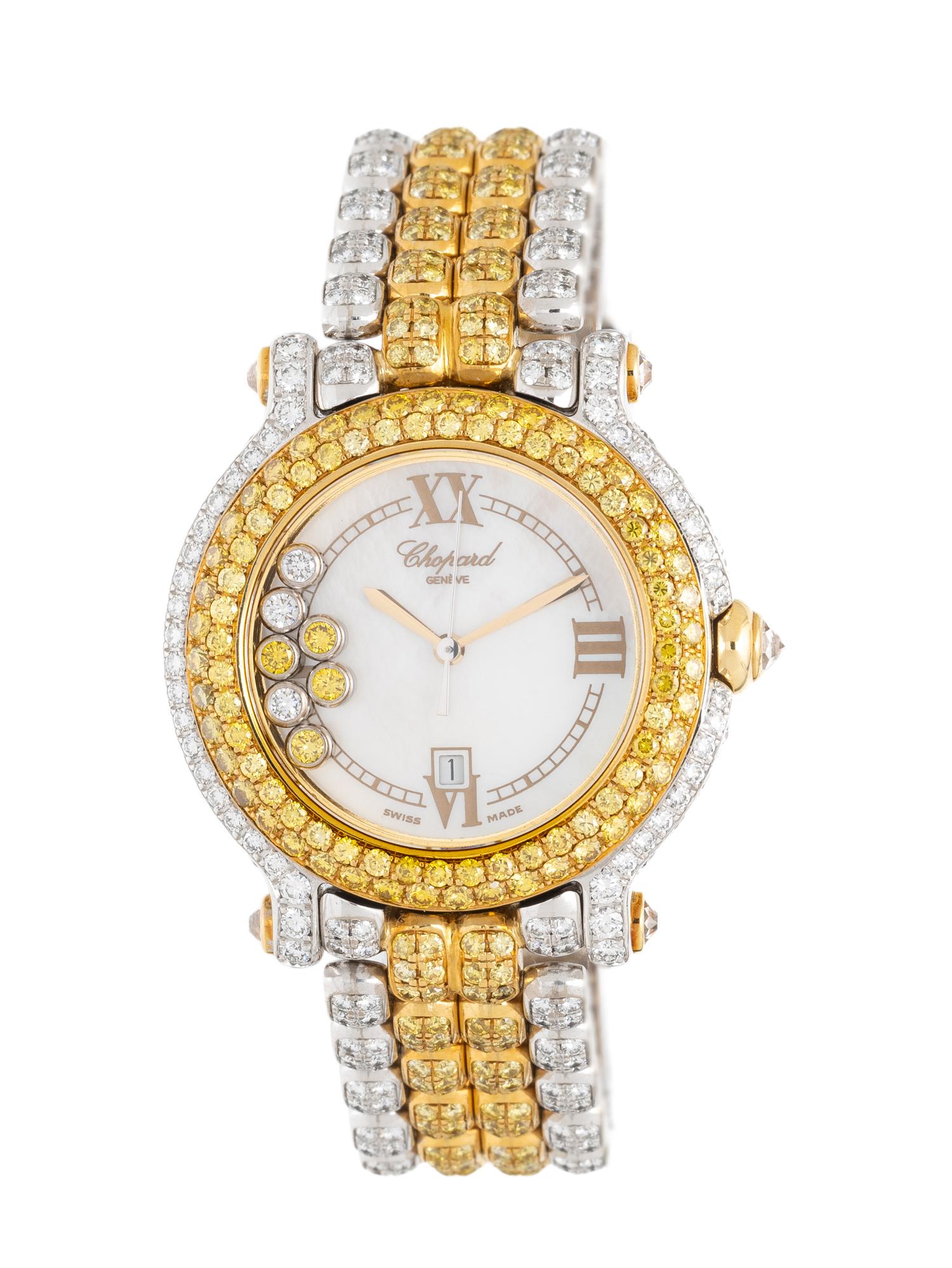 CHOPARD, REF. S27/6181-29 18K WHITE AND YELLOW GOLD WITH WHITE AND YELLOW DIAMONDS 'HAPPY SPORT' DATE WATCH WITH MOTHER-OF-PEARL DIAL