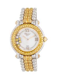 CHOPARD, REF. S27/6181-29 18K WHITE AND YELLOW GOLD WITH WHITE AND YELLOW DIAMONDS 'HAPPY SPORT' DATE WATCH WITH MOTHER-OF-PEARL DIAL