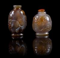 Two Agate Snuff Bottles Height of taller 3 1/8 inches.
