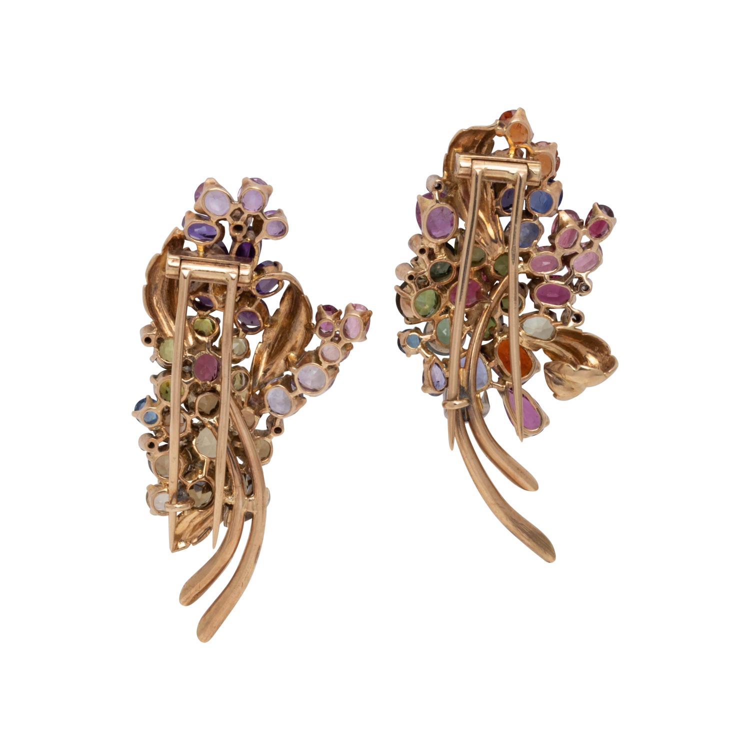 RETRO, ROSE GOLD, MULTIGEM AND DIAMOND DOUBLE CLIP BROOCH