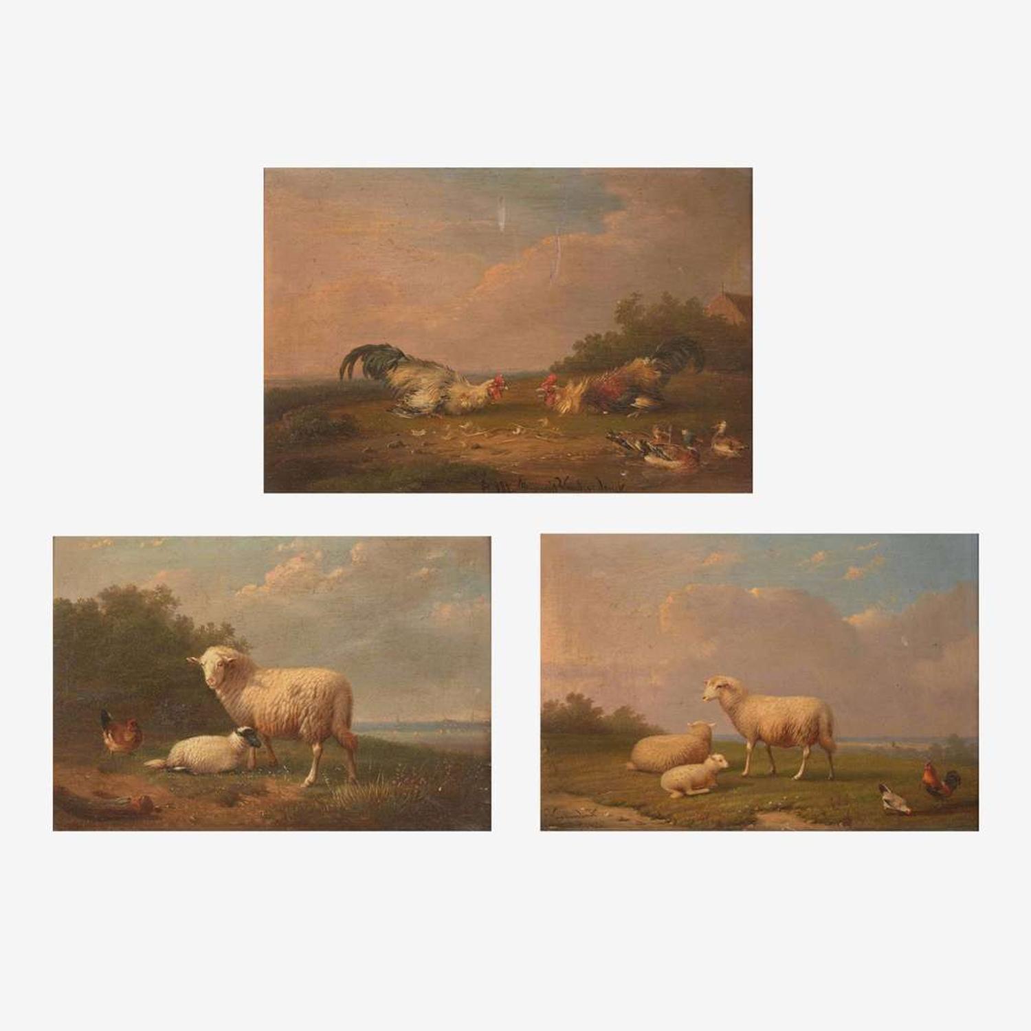 Franz van Severdonck (Belgian, 1809–1889) Cockfight and Family of Sheep; together with a Companion (3)