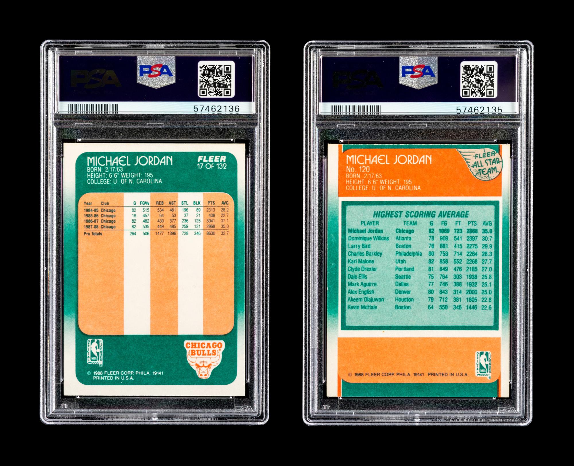 A Group of Two 1988 Fleer Michael Jordan PSA Graded Basketball Cards,
