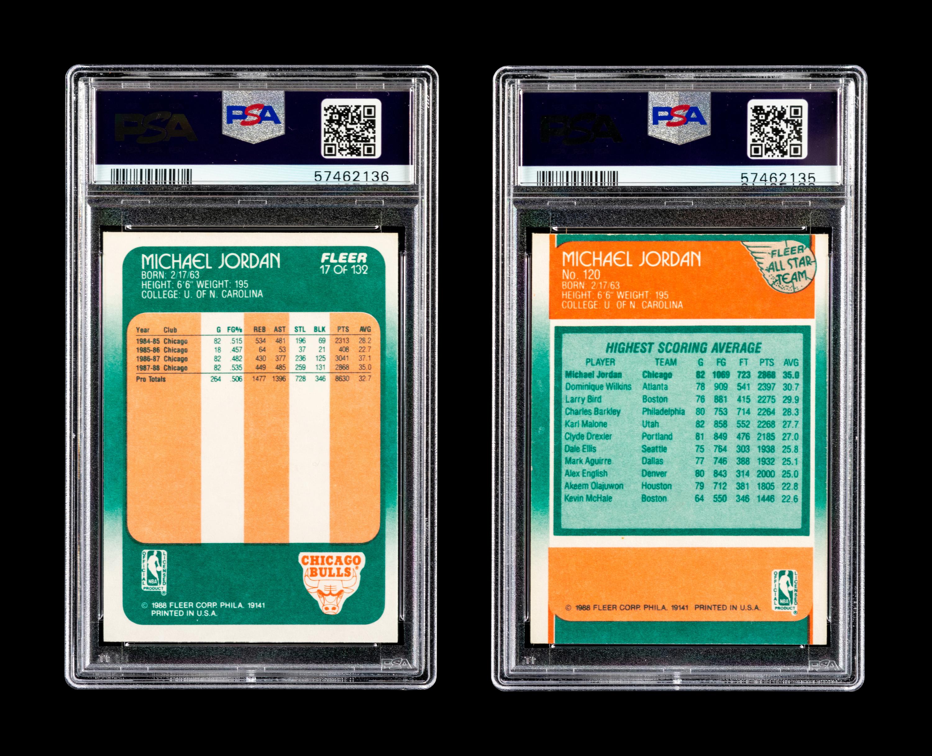 A Group of Two 1988 Fleer Michael Jordan PSA Graded Basketball Cards,