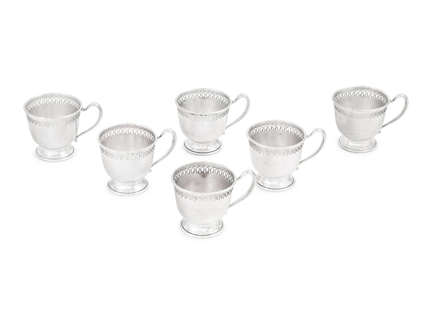 An Assembled Set of American Silver Demitasse Cups, Soups and Desserts