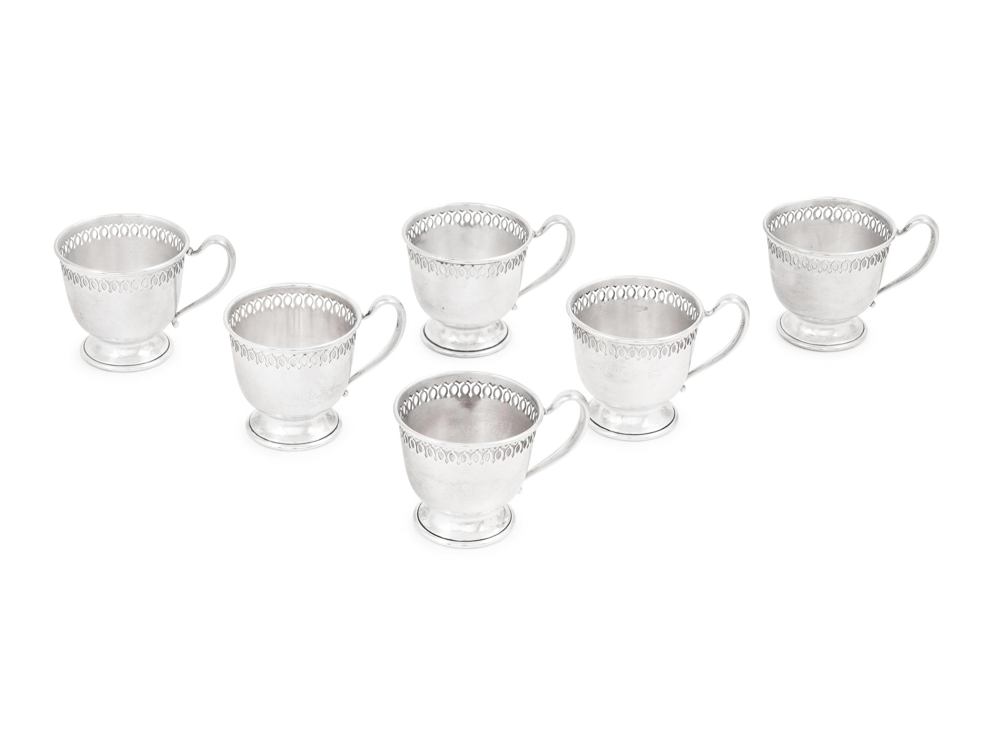 An Assembled Set of American Silver Demitasse Cups, Soups and Desserts