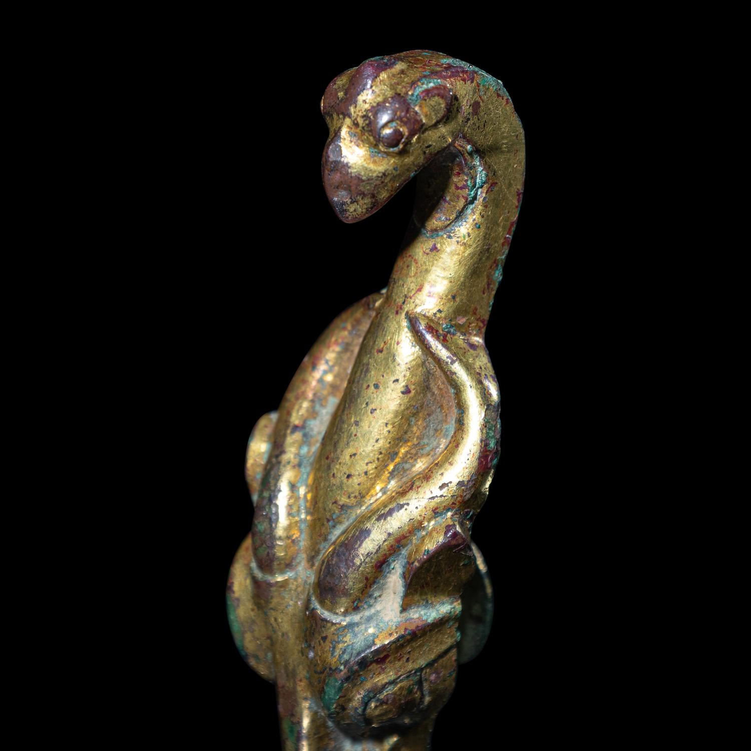Two Chinese Bronze Garment Hooks, Warring States Period-Han Dynasty 戰國-漢 銅帶鉤兩件