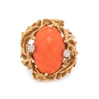 CORAL AND DIAMOND RING