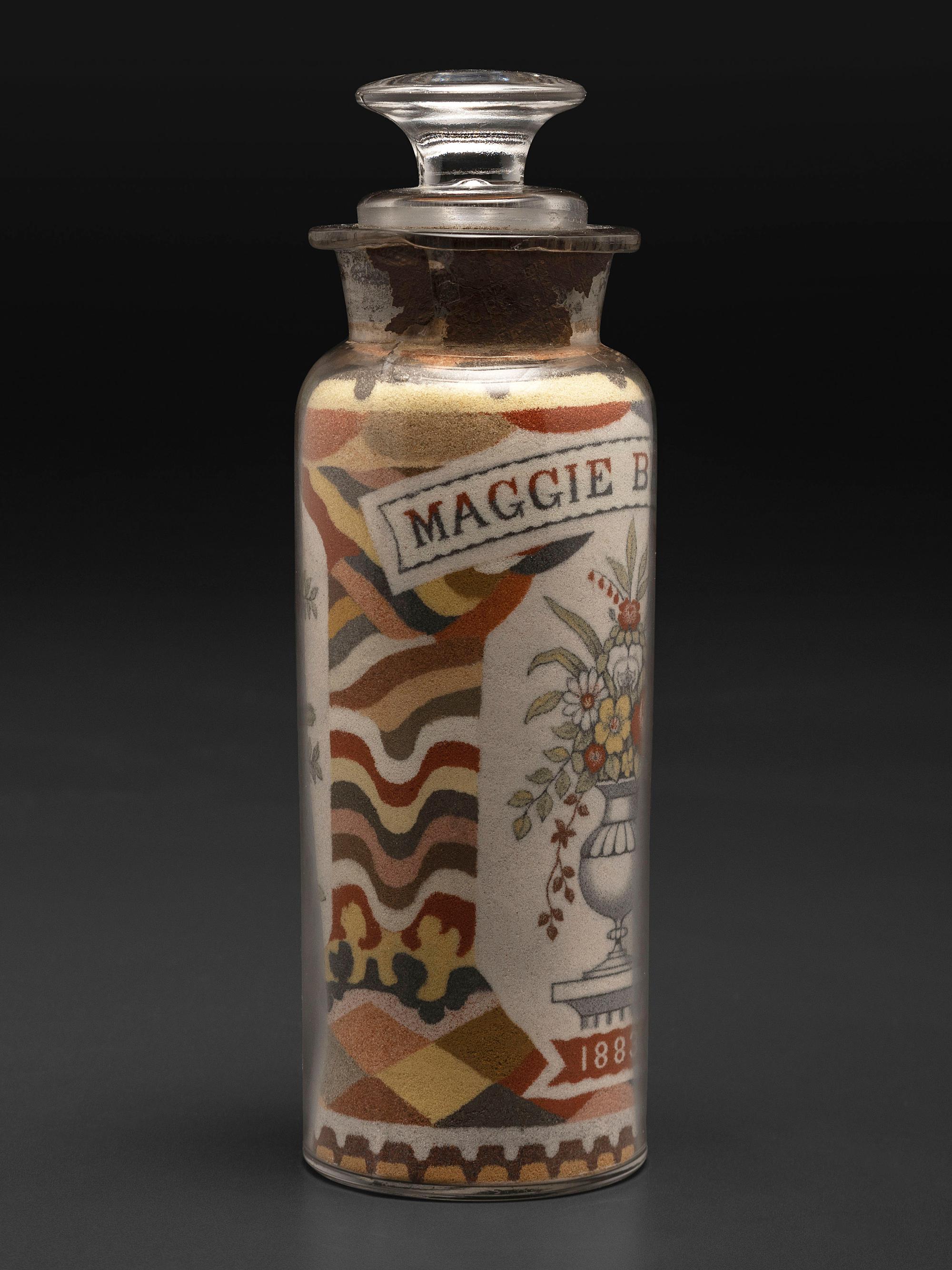 A Pair of Andrew Clemens (American, 1857-1894) 'Sweetheart' Sand Bottles