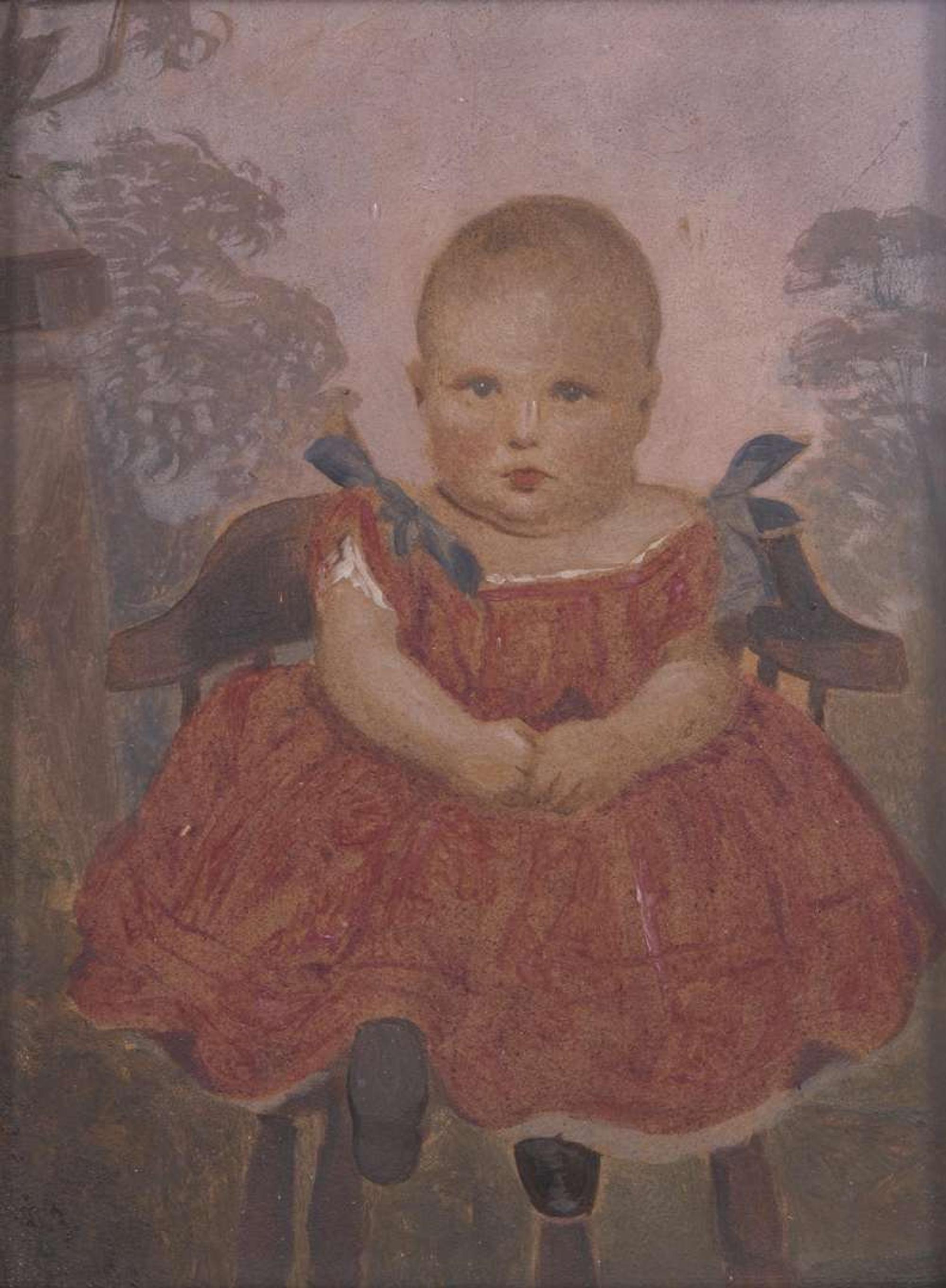 American School 19th century, Portrait Miniature of an Infant in High Chair