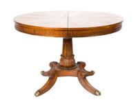 A Continental Inlaid Walnut Table Diameter 44 inches (closed); width of each leaf 23 7/8 inches. — 20TH CENTURY