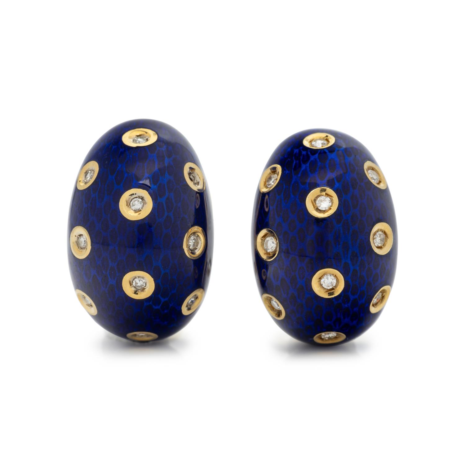 DIAMOND AND BLUE ENAMEL EARCLIPS