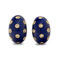 DIAMOND AND BLUE ENAMEL EARCLIPS