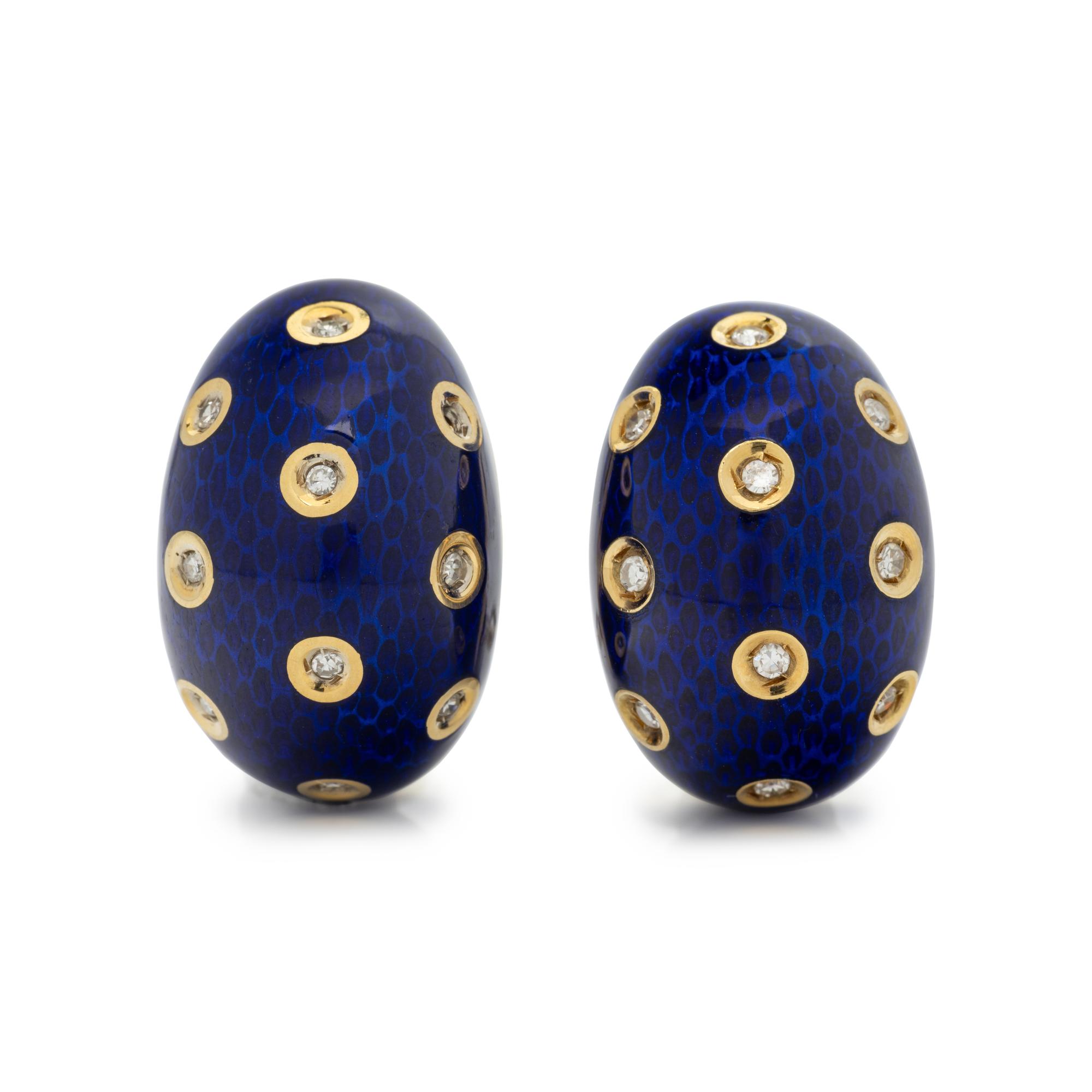 DIAMOND AND BLUE ENAMEL EARCLIPS