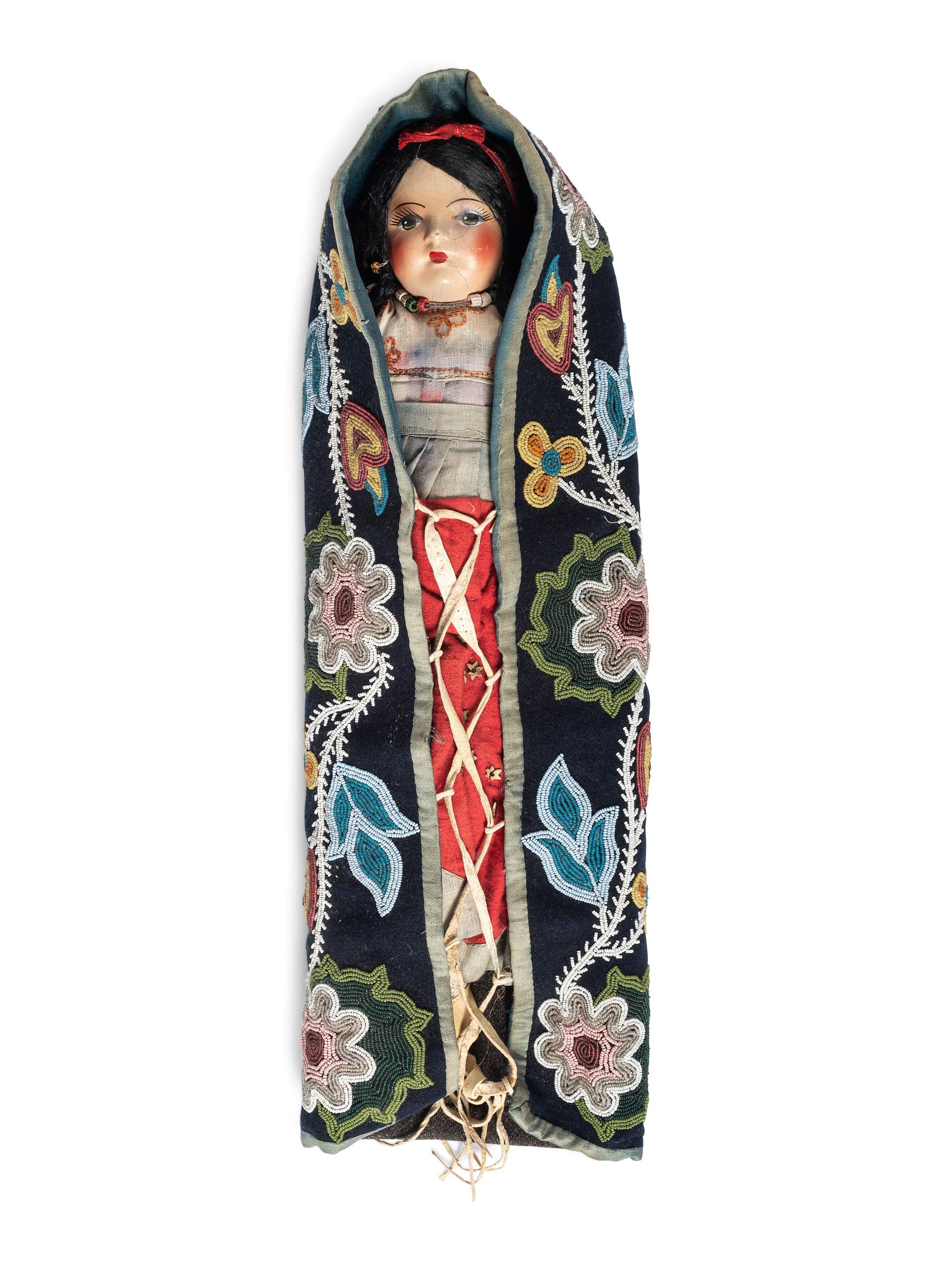 Great Lakes Beaded Toy Cradle, with Doll