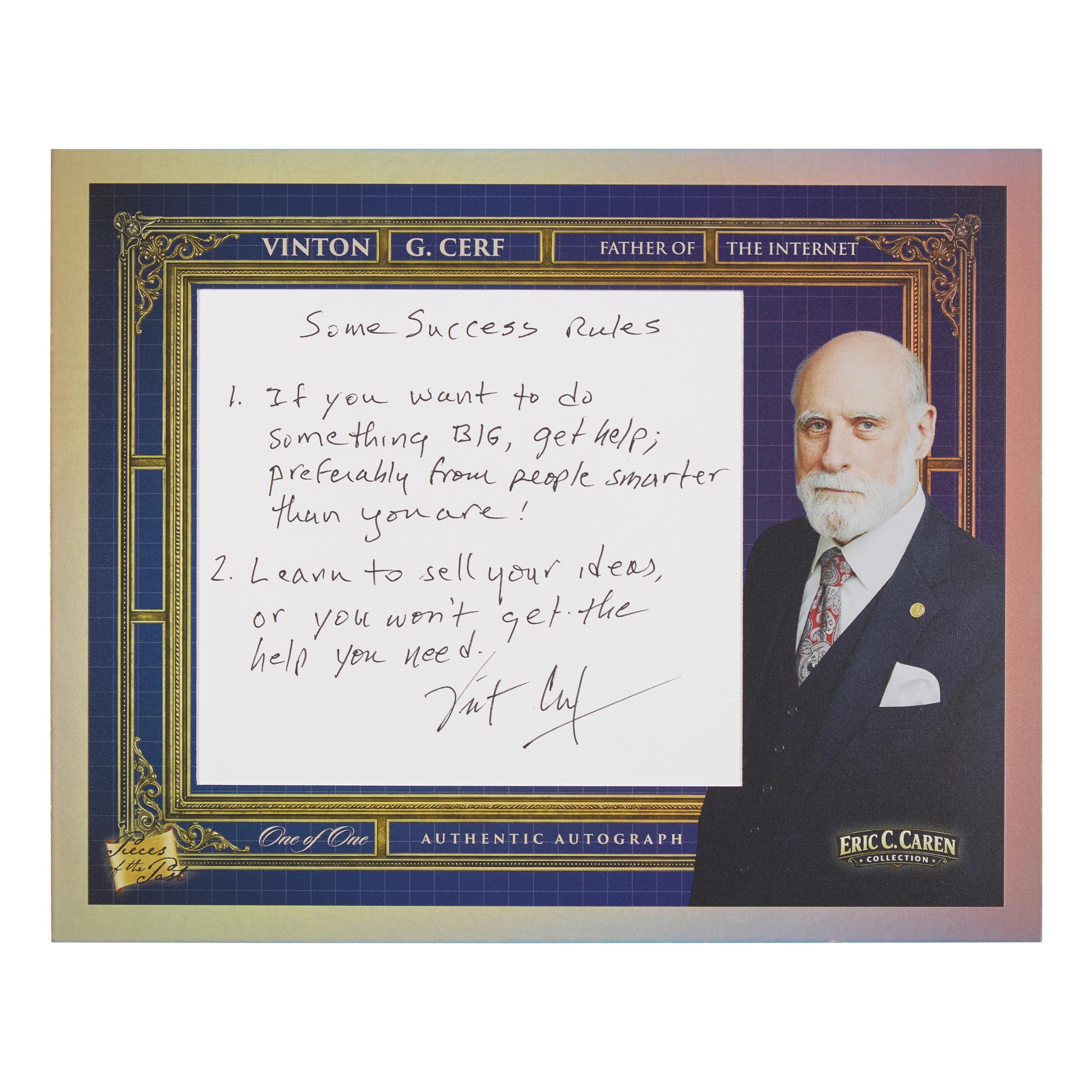 *[Technology] 1-of-1 Trading Card with an Autograph Note, Signed by One of the "Fathers" of the Internet, Vint Cerf