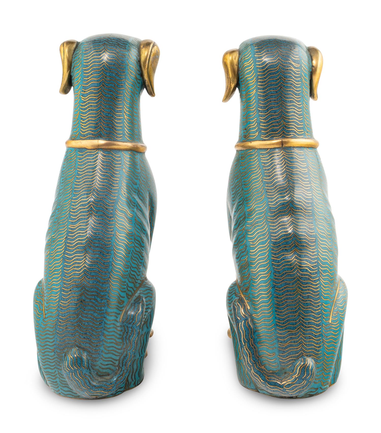 A Pair of Chinese Cloisonné Enamel Figures of Dogs