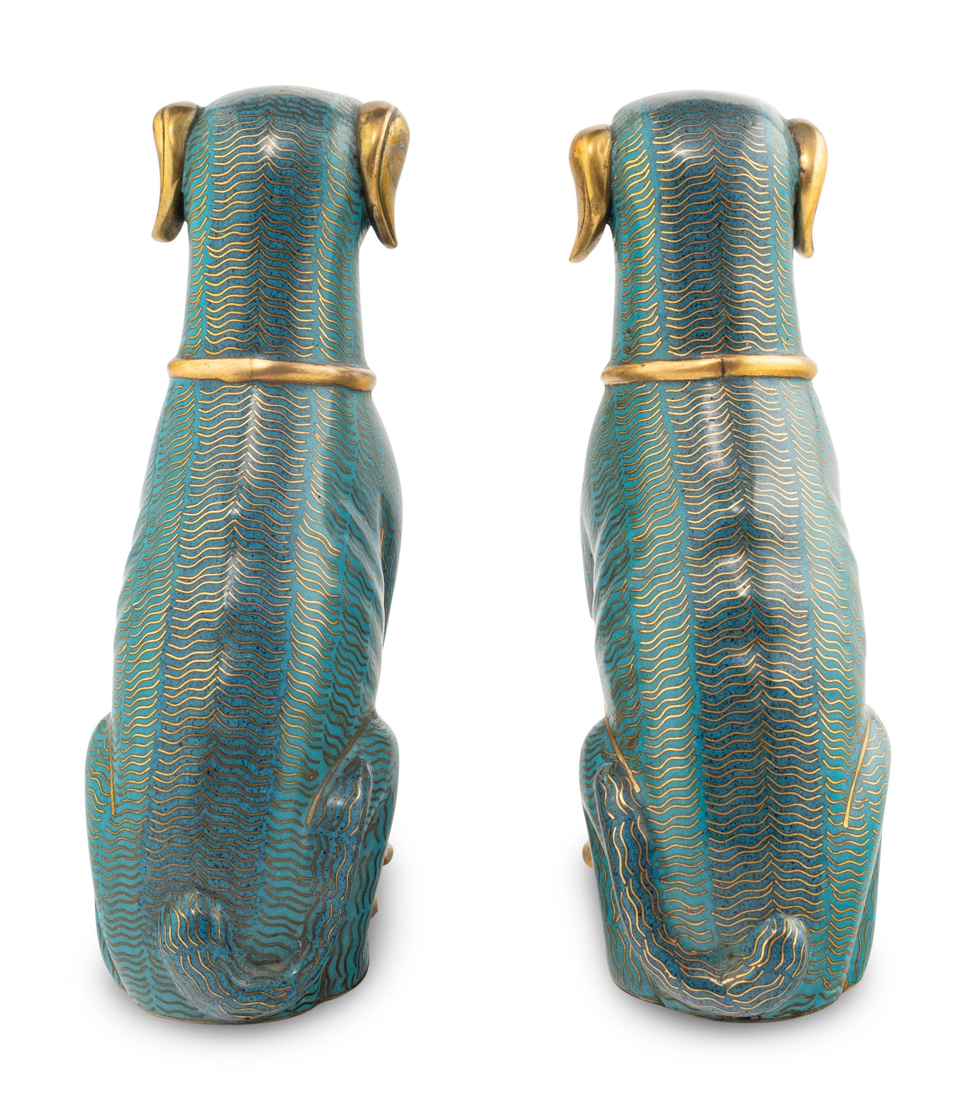A Pair of Chinese Cloisonné Enamel Figures of Dogs
