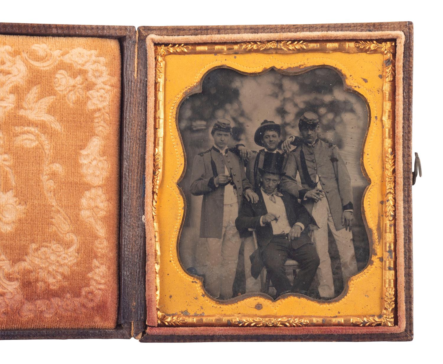 [EARLY PHOTOGRAPHY]. A trio of tintypes featuring pairs or groups of men, some military.