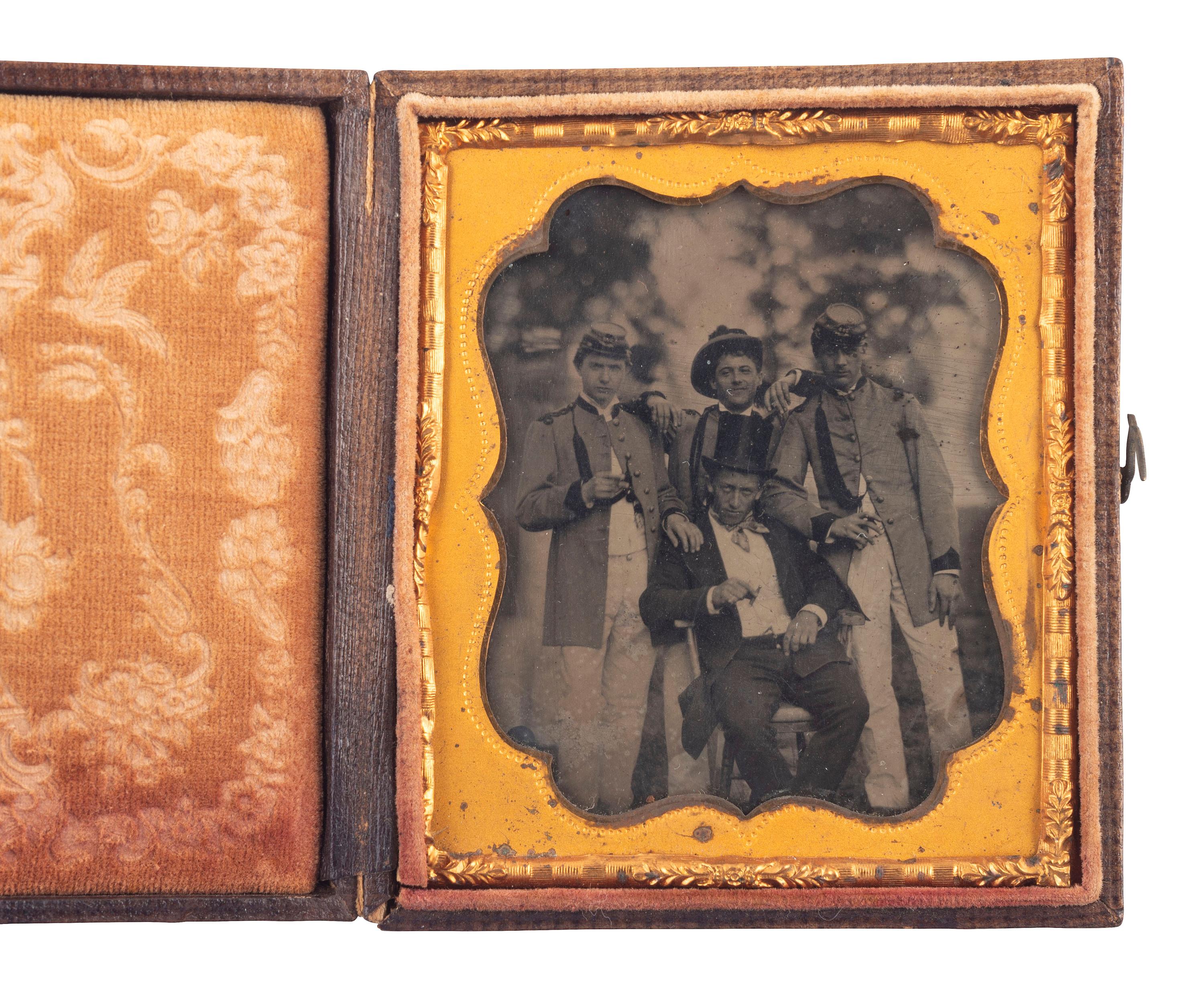 [EARLY PHOTOGRAPHY]. A trio of tintypes featuring pairs or groups of men, some military.