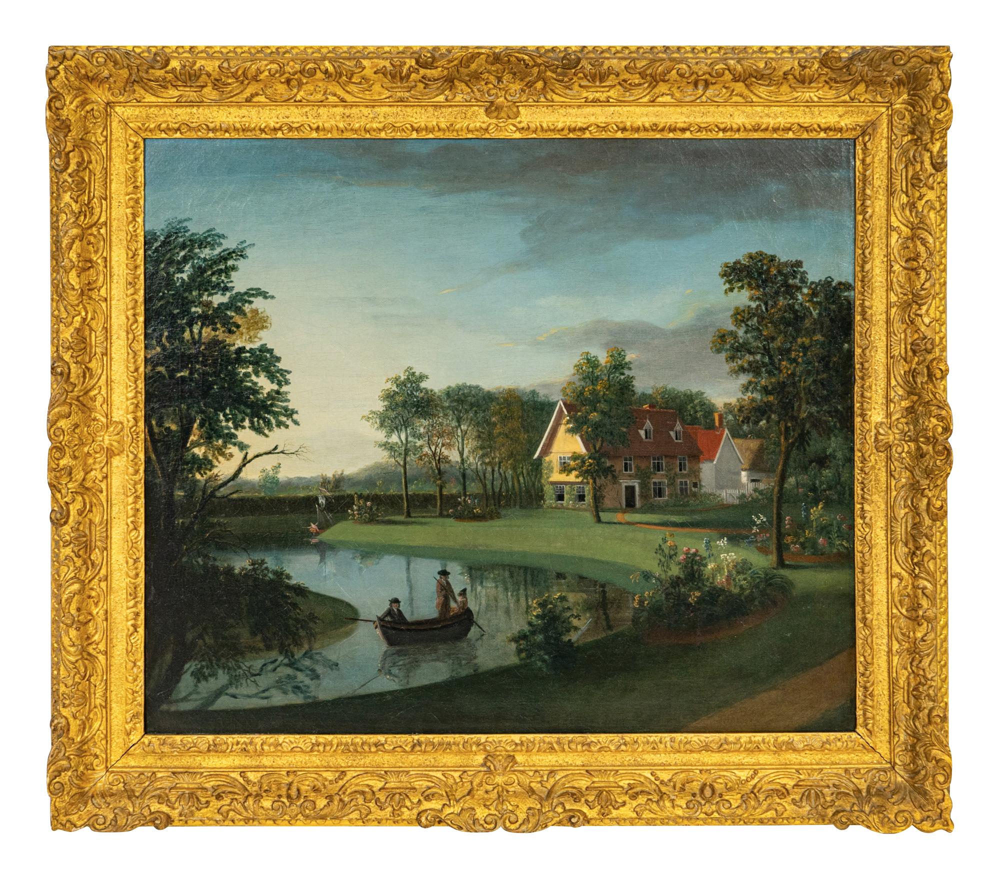 A Bucolic Landscape with a Cottage and Rowers