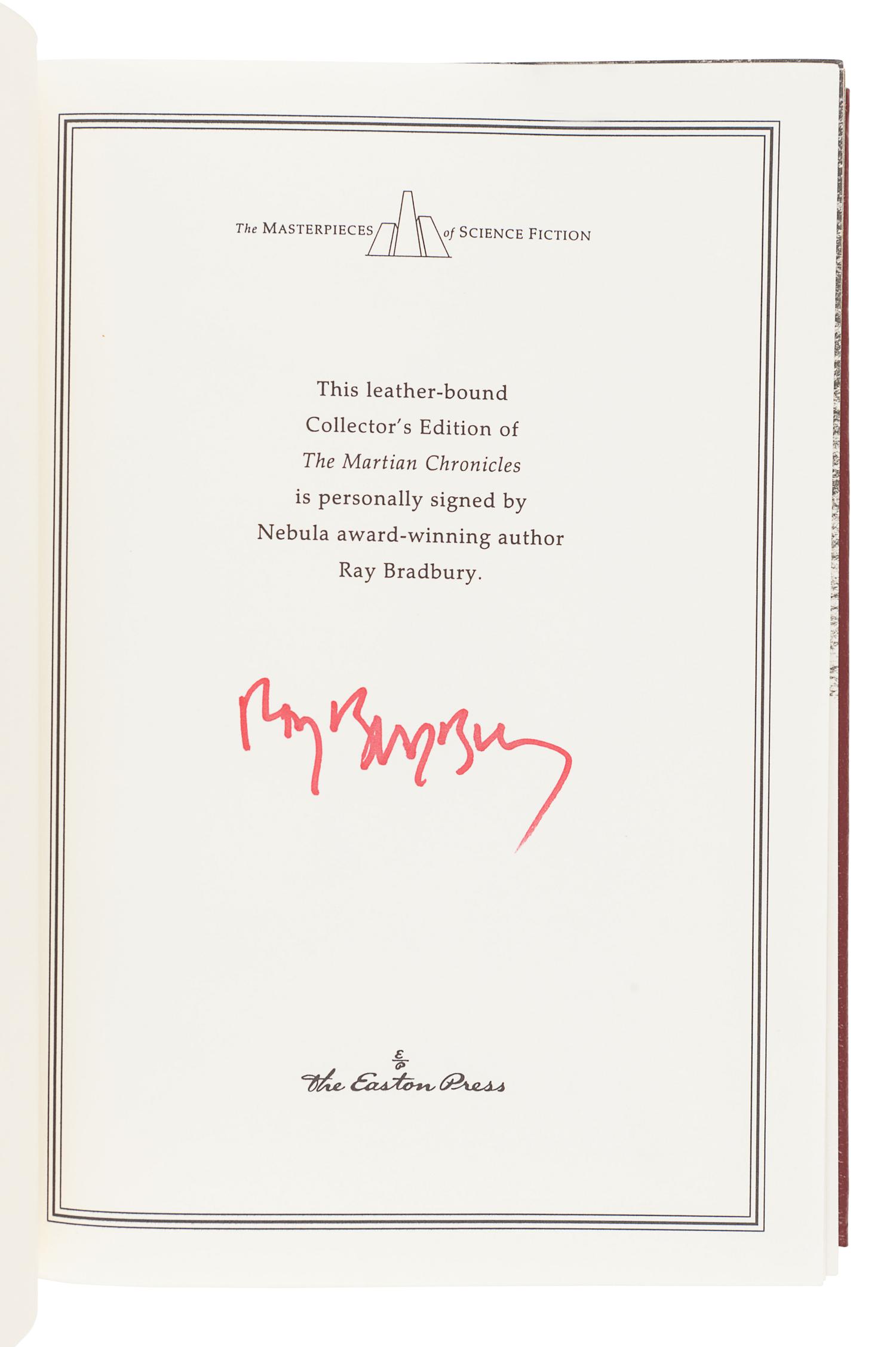[BRADBURY, Ray (1920-2012)]. A group of 5 works SIGNED OR INSCRIBED by Bradbury, comprising: