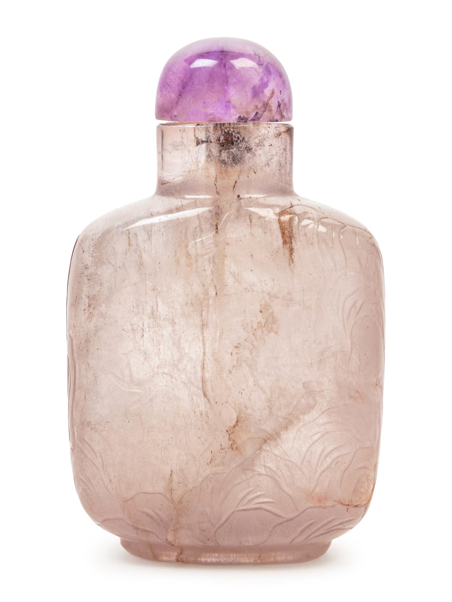 A Chinese Carved Smoky Quartz Snuff Bottle