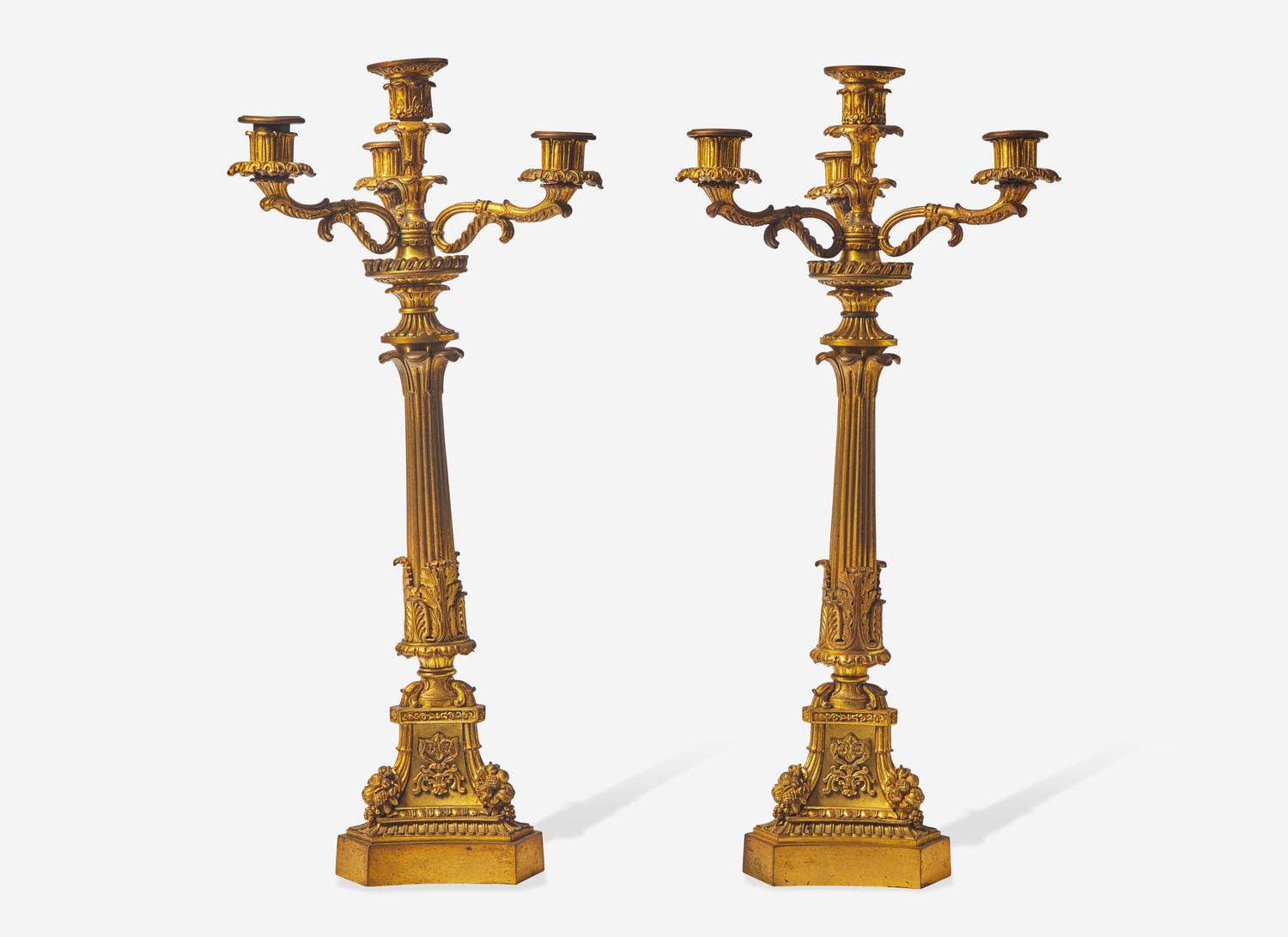 A Pair of French Gilt Bronze Four-Light Candelabra