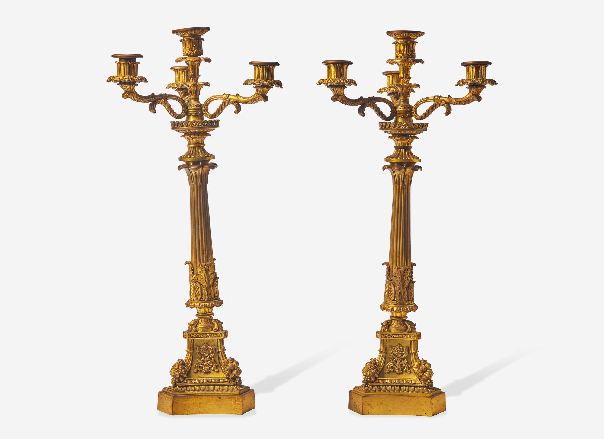 A Pair of French Gilt Bronze Four-Light Candelabra