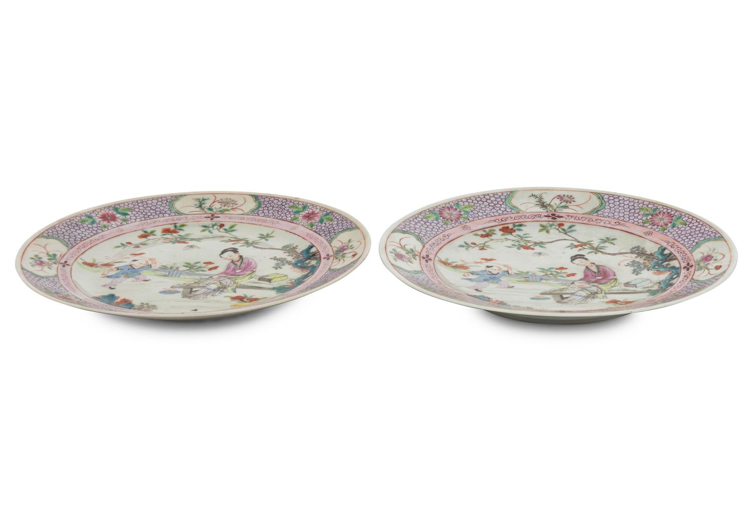 A Pair of Chinese Export Famille Rose Porcelain Plates